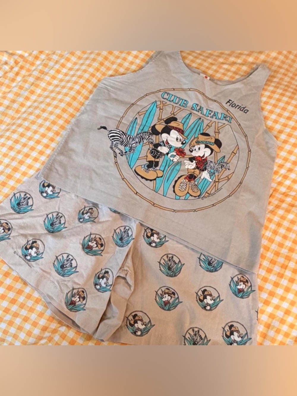 Vintage Disney Mickey & Minnie Club Safari Gray Tank & Shorts Set